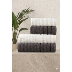 4'lü Ely Antrasit Krem Havlu Seti