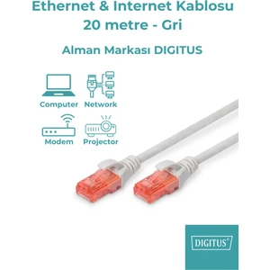 Ethernet & Internet Kablosu - Cat6 Gri (20 Metre) - U/UTP