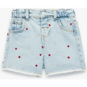 Pamuklu Cepli Kalpli Nakışlı Denim Şort