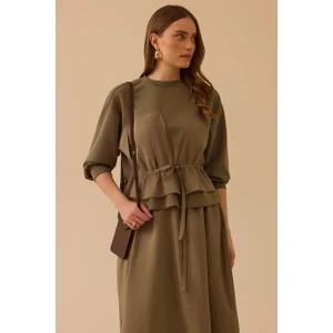 Kadın Çift Kumaşlı Bağcıklı Sweatshirt - Haki