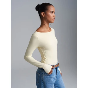 32549 Kayık Yaka Bodysuit-Açık Sarı
