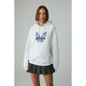 LAMARI Kadın Oversıze Şardonlu Kapüşonlu Beyaz Sweatshirt