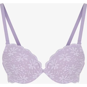 Lila Super Push Up Dantelli Çiçekli Sütyen