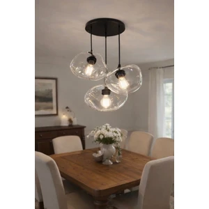 Bubble Glass 3’lü Sarkıt Avize – Şeffaf Cam Modern Avize