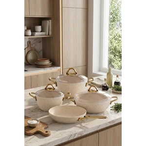 Özkent K-584 Granit 7 Parça Güveç Tencere Seti Krem