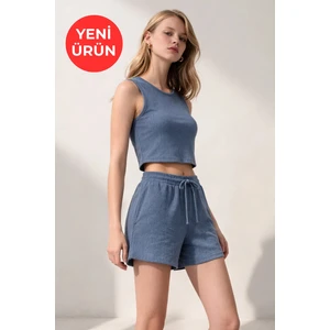 Kadın Bürümcük Basic Askılı Crop Kısa Şort Alt Üst Şortlu Takım