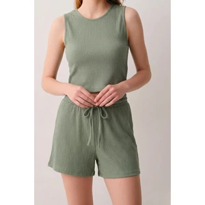 Kadın Bürümcük Basic Askılı Crop Kısa Şort Alt Üst Şortlu Takım