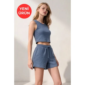 Kadın Bürümcük Basic Askılı Crop Kısa Şort Alt Üst Şortlu Takım
