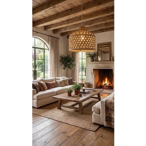 El Yapımı Hasır Avize 30CM (Duy Dahil)