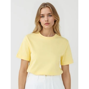 Jimmy Key Sarı %100 Pamuk Kısa Kollu Basic Örme Tişört