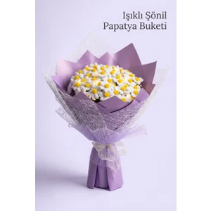 Şönil Işıklı Papatya Buketi - Mor Ambalaj