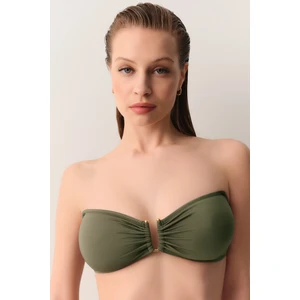 Metal Aksesuarlı Straplez Bikini Üst