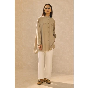Fleto Cep Detaylı Gömlek Bej