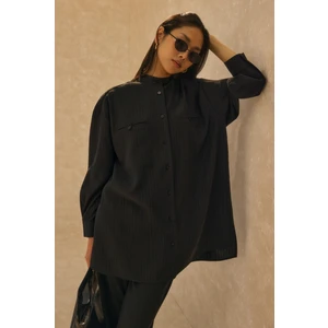 Fleto Cep Detaylı Gömlek Siyah