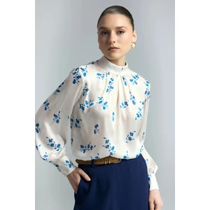 Çiçek Desenli Bluz - Indigo