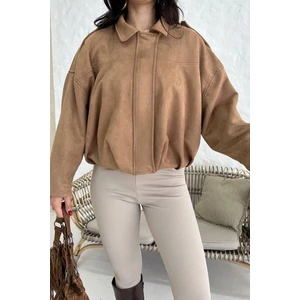 Zr Oversize Ekru Süet Bomber Ceket