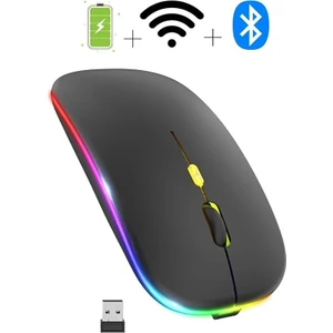 Çift Modlu Kablosuz Bluetooth Mouse Rgb Ledli Şarj Edilebilir Sessiz Tıklama Ergonomik