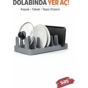 Dolap İçi Tabak & Tencere Kapağı Düzenleyici 6 Bölmeli – Çok Amaçlı Mutfak Organizer – Yer Tasarrufu Sağlayan Raf