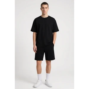 Siyah Oversize Fit Basic Erkek Şort Takım - 85292