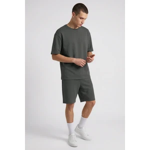 Haki Oversize Fit Basic Erkek Şort Takım - 85292
