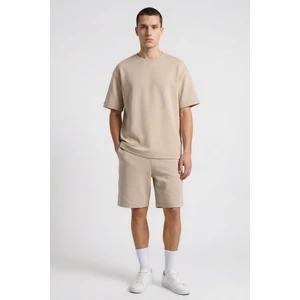 Bej Oversize Fit Basic Erkek Şort Takım - 85292