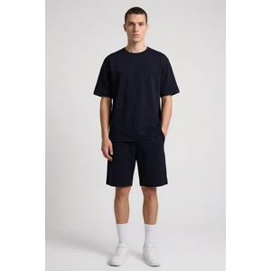 Lacivert Oversize Fit Basic Erkek Şort Takım - 85292