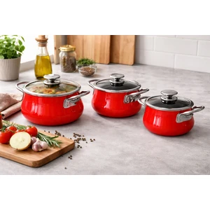 Net Çelik 6 Parça Emaye Tencere Seti ( 14,16,18 cm )