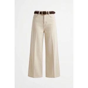 Premium Kemerli Flare Jean- Bej