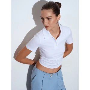 32614 Polo Yaka Top-Beyaz