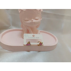Stainlees Steel Pembe Dinazorlu Çoçuk Küpesi