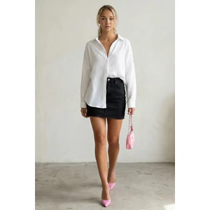 Beyaz Muslin Kumaş Basic Kadın Gömlek MG1660