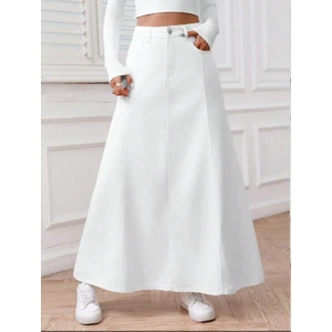 Paraçlı Uzun Denim Etek