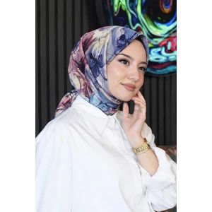 Dalgalı Çiçek Desen Leylak Soft Pamuk Eşarp