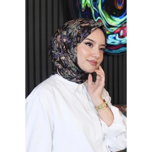 Orkide Desen Mor Soft Pamuk Eşarp