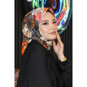 Gül Desen Turuncu Soft Pamuk Eşarp