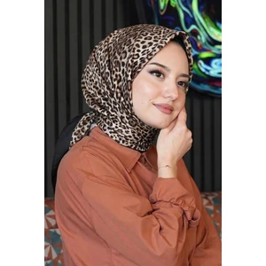 Leopar Desen Bej Soft Pamuk Eşarp