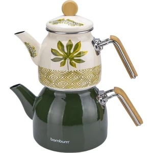 Unique - Bambu Kulplu Emaye Çaydanlık Takımı Herb