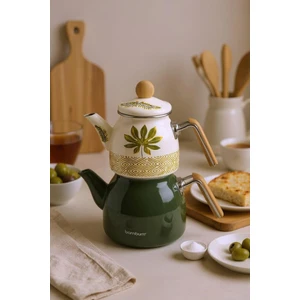 Unique - Bambu Kulplu Emaye Çaydanlık Takımı Herb
