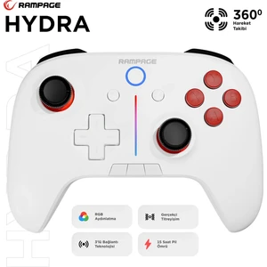 HYDRA Beyaz BT + 2.4 GHz PC Gamepad RGB Joypad