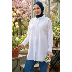 Hafsa Mina Oversize Gömlek Beyaz HM2903