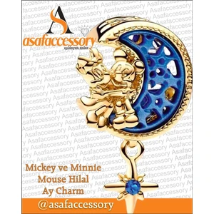 Asaf Accessory Mickey Mouse ve Minnie Mouse Hilal Ay Charm