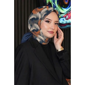 Dalga Desen Turuncu Soft Pamuk Eşarp