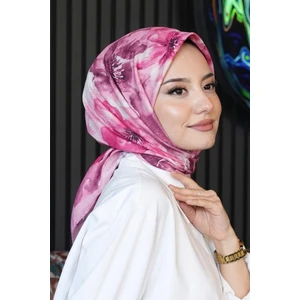 Manolya Çiçek Desen Pembe Soft Pamuk Eşarp
