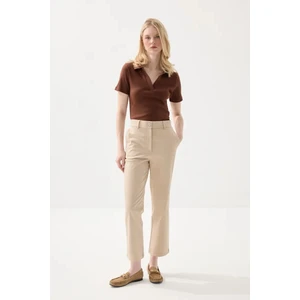 Kanvas Mom Pantolon - Bej