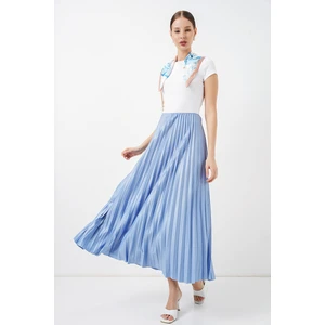 8009 Deri Görünümlü Piliseli Etek - Mavi