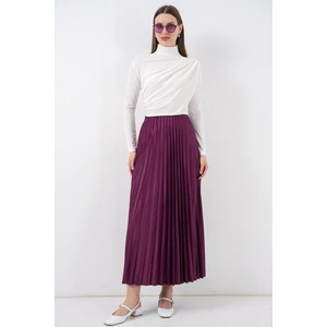 8009 Deri Görünümlü Piliseli Etek - Mor