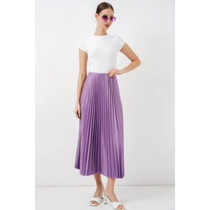 8009 Deri Görünümlü Piliseli Etek - Lila