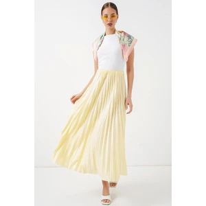 8009 Deri Görünümlü Piliseli Etek - Sarı