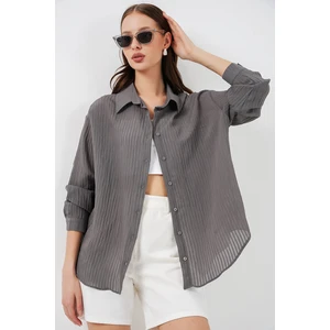 Kadın Uzun Oversize Gömlek 20320 - Antrasit