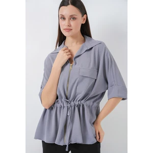 Fermuarlı Kadın Gömlek 0721 - Gri
